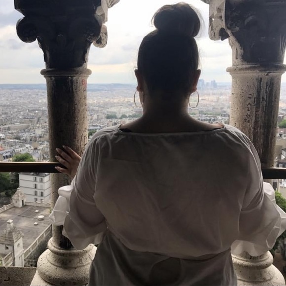 WORN ONCE White Rushed Lantern Sleeve Wrap Blouse - Picture 3 of 11